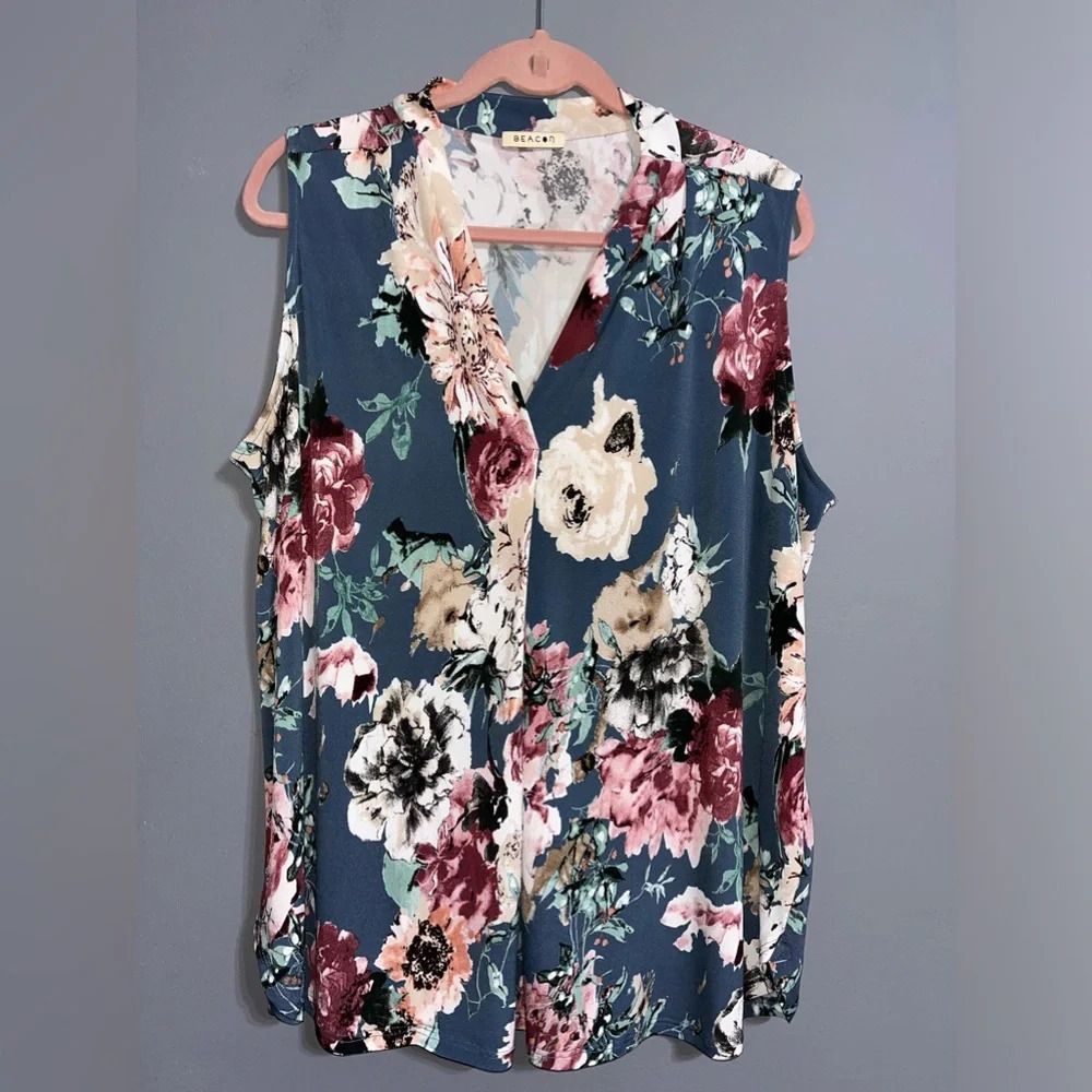 Beacon Alicia Pleat floral Detail Knit Top size 3X